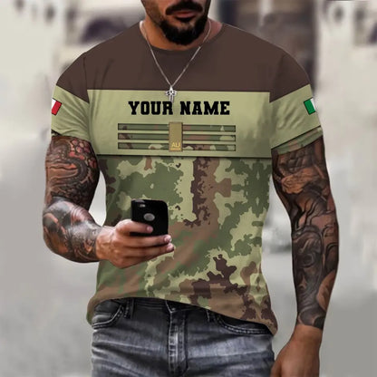 Personalisiertes T-Shirt mit Camouflage-Muster für italienische Soldaten/Veteranen mit Namen und Rang, 3D-Druck – 1112230001QA