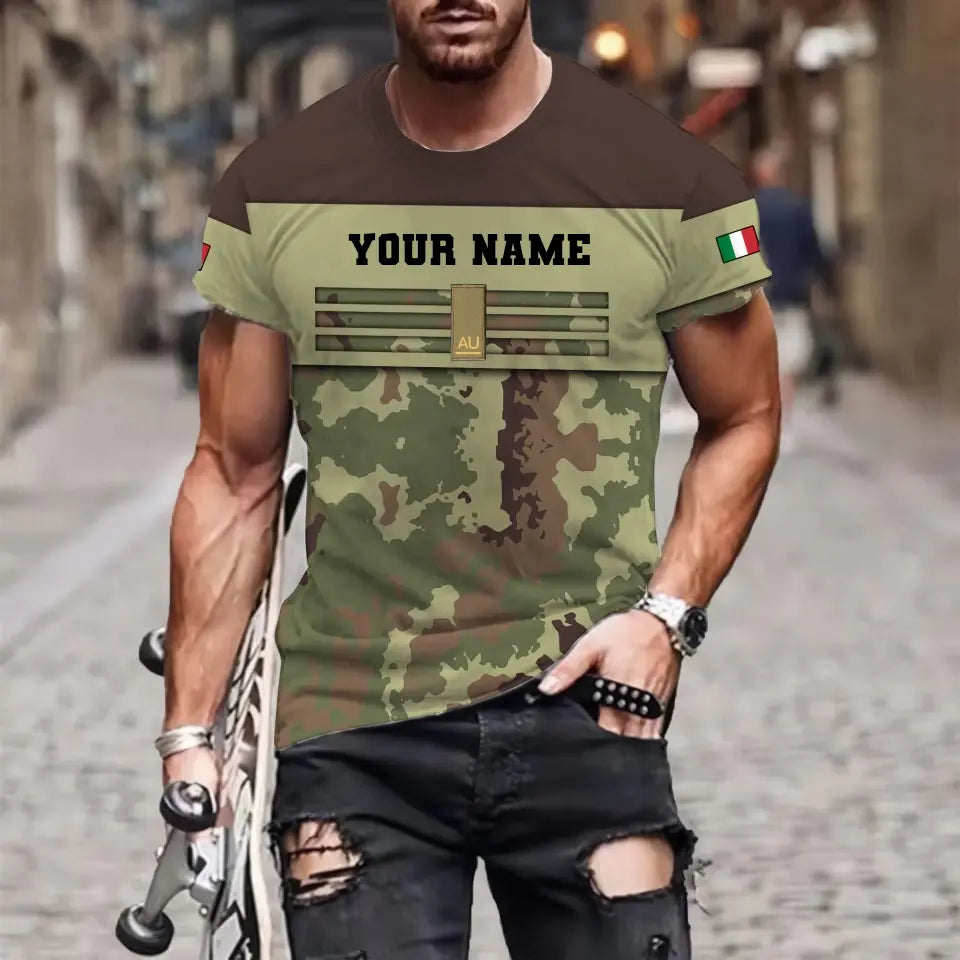 T-shirt personnalisé avec camouflage soldat/vétéran italien avec nom et grade imprimé en 3D - 1112230001QA