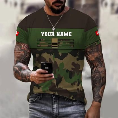 T-shirt personnalisé avec camouflage soldat/vétéran suisse avec nom et grade imprimé en 3D - 1201240001QA