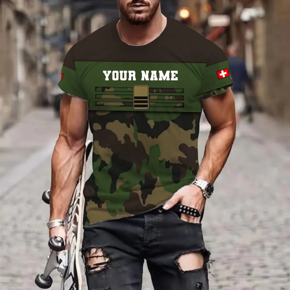 T-shirt personnalisé avec camouflage soldat/vétéran suisse avec nom et grade imprimé en 3D - 1201240001QA