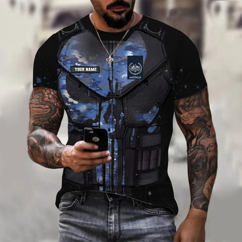 T-shirt personnalisé avec camouflage soldat/vétéran australien avec nom et grade imprimé en 3D - 2911230001QA