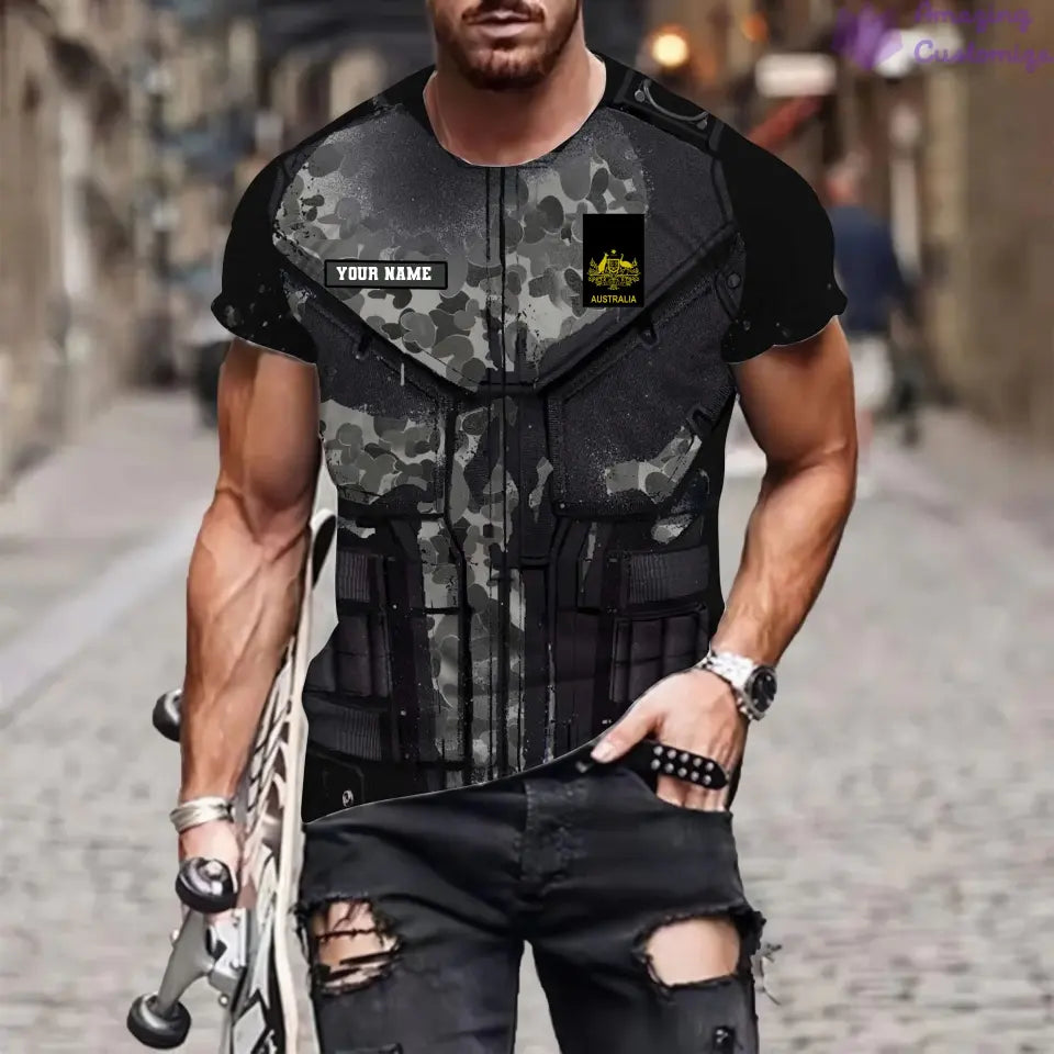 T-shirt personnalisé avec camouflage soldat/vétéran australien avec nom et grade imprimé en 3D - 2911230001QA