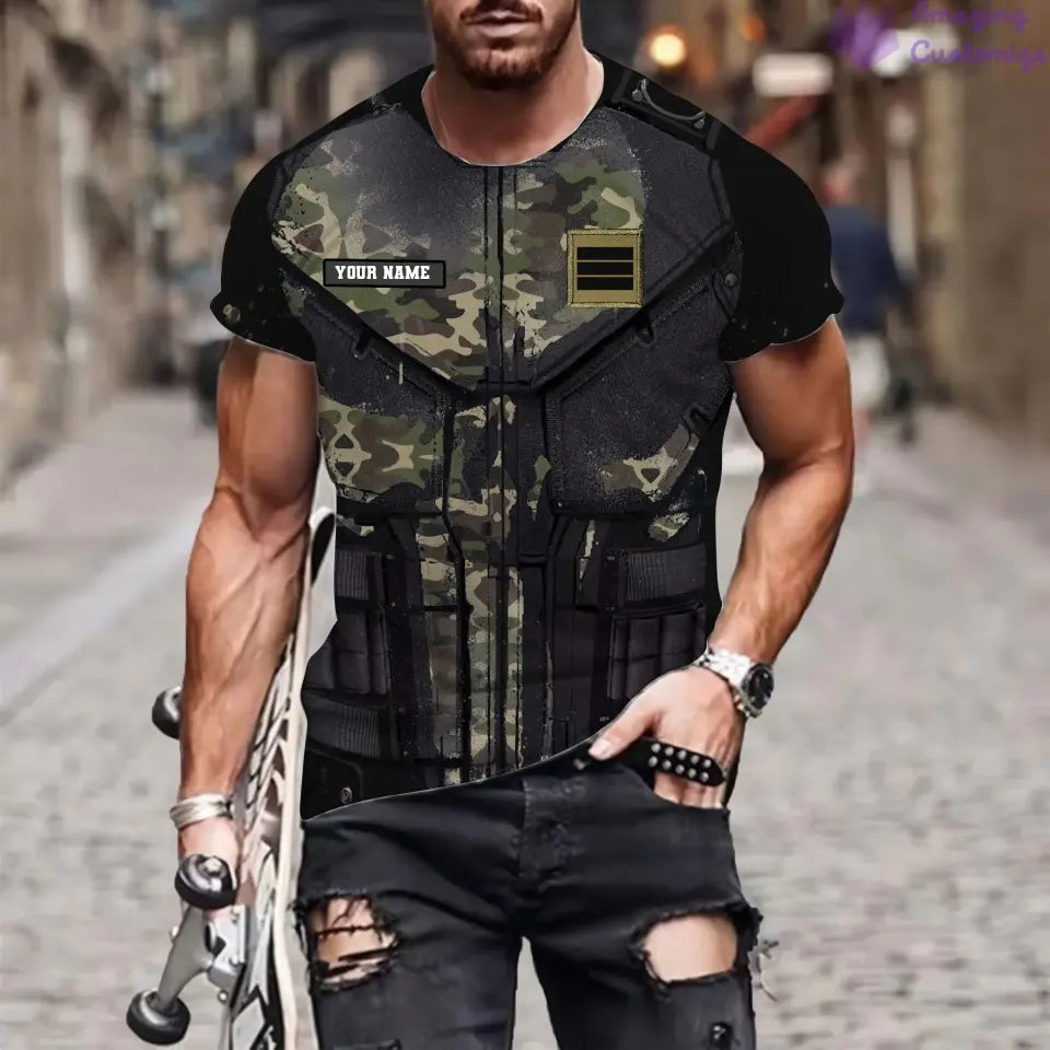 T-shirt personnalisé avec camouflage soldat/vétéran de la France avec nom et grade imprimé en 3D - 0112230001QA