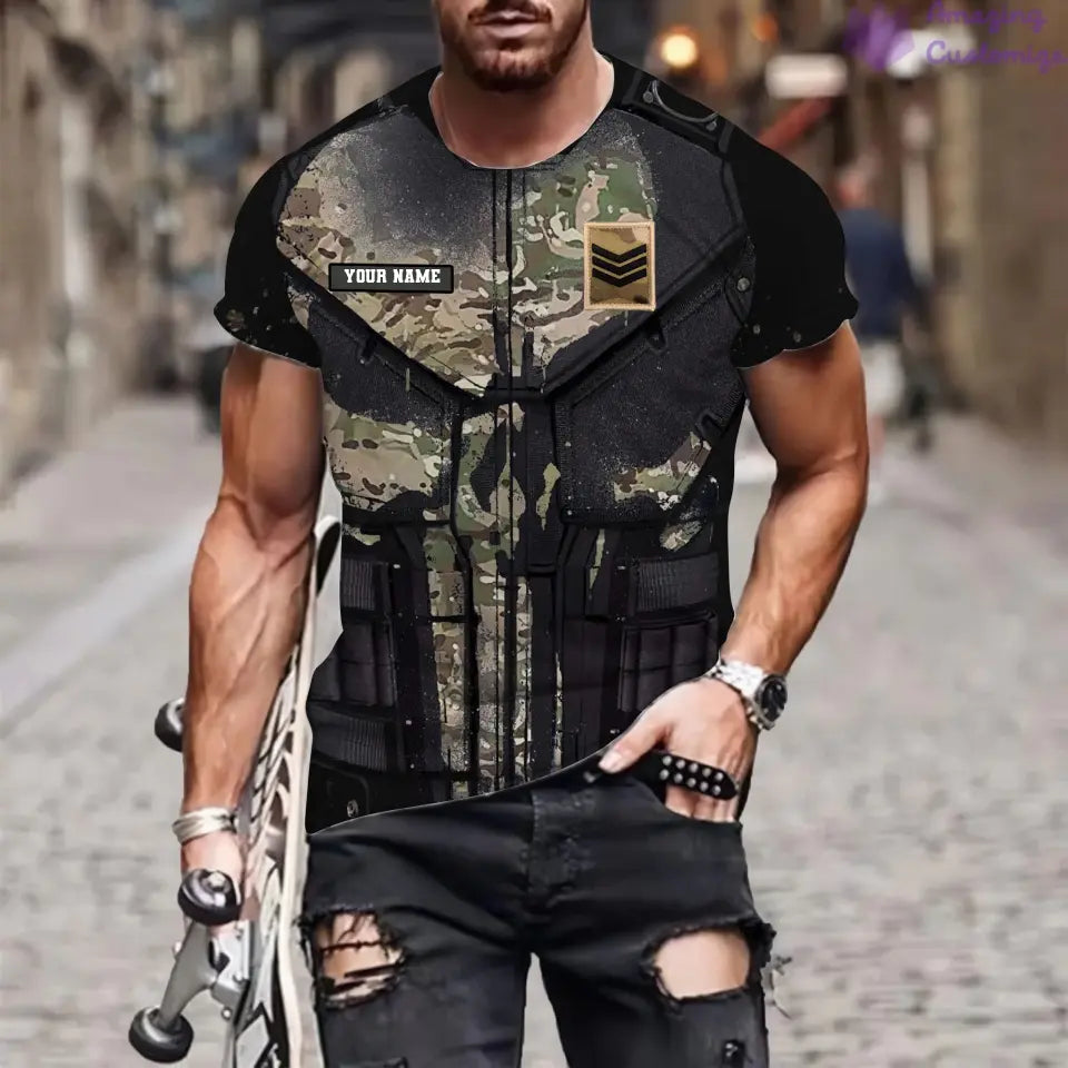 T-shirt personnalisé avec camouflage soldat/vétéran britannique avec nom et grade imprimé en 3D - 0112230001QA