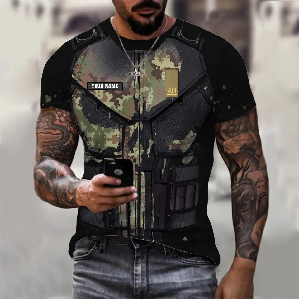 T-shirt personnalisé avec camouflage soldat/vétéran italien avec nom et grade imprimé en 3D - 0112230001QA