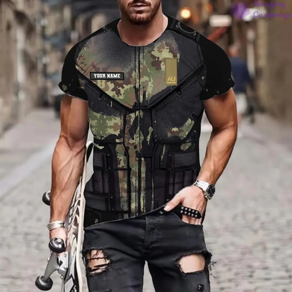 T-shirt personnalisé avec camouflage soldat/vétéran italien avec nom et grade imprimé en 3D - 0112230001QA