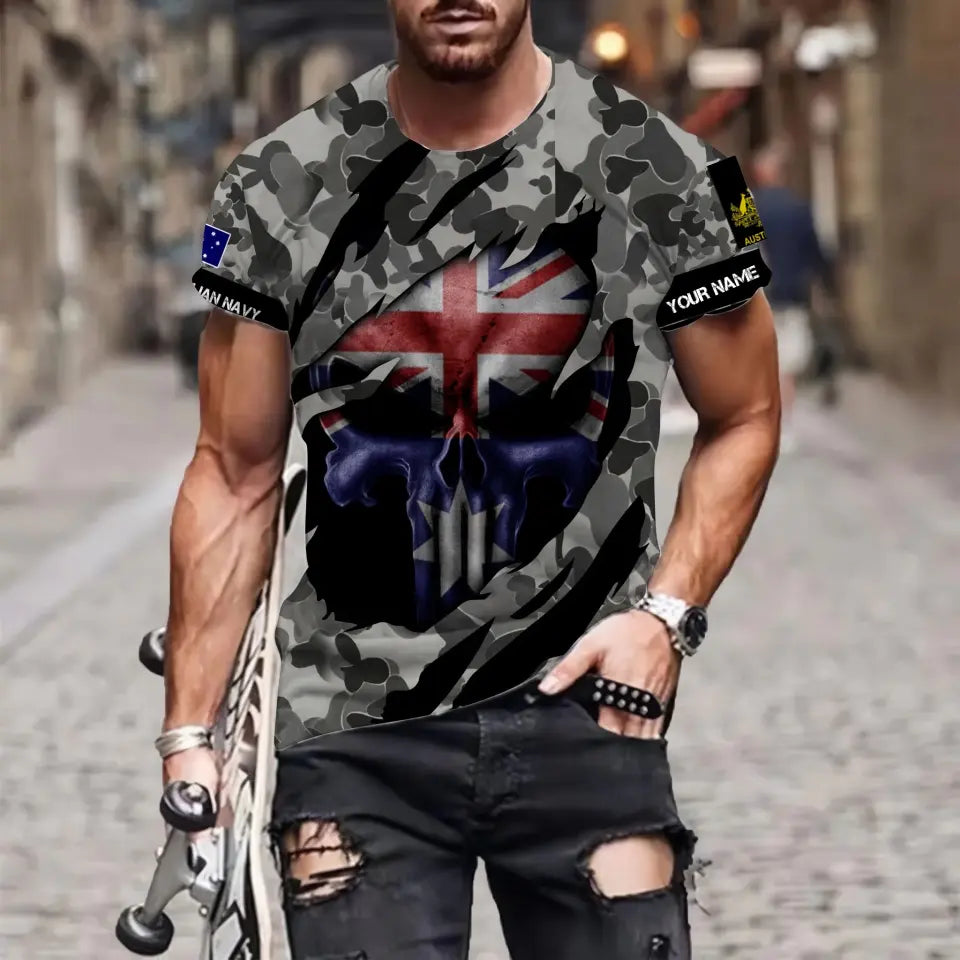 T-shirt personnalisé Australie avec nom et grade Soldat/Vétéran imprimé sur toute la surface - 08042402QA