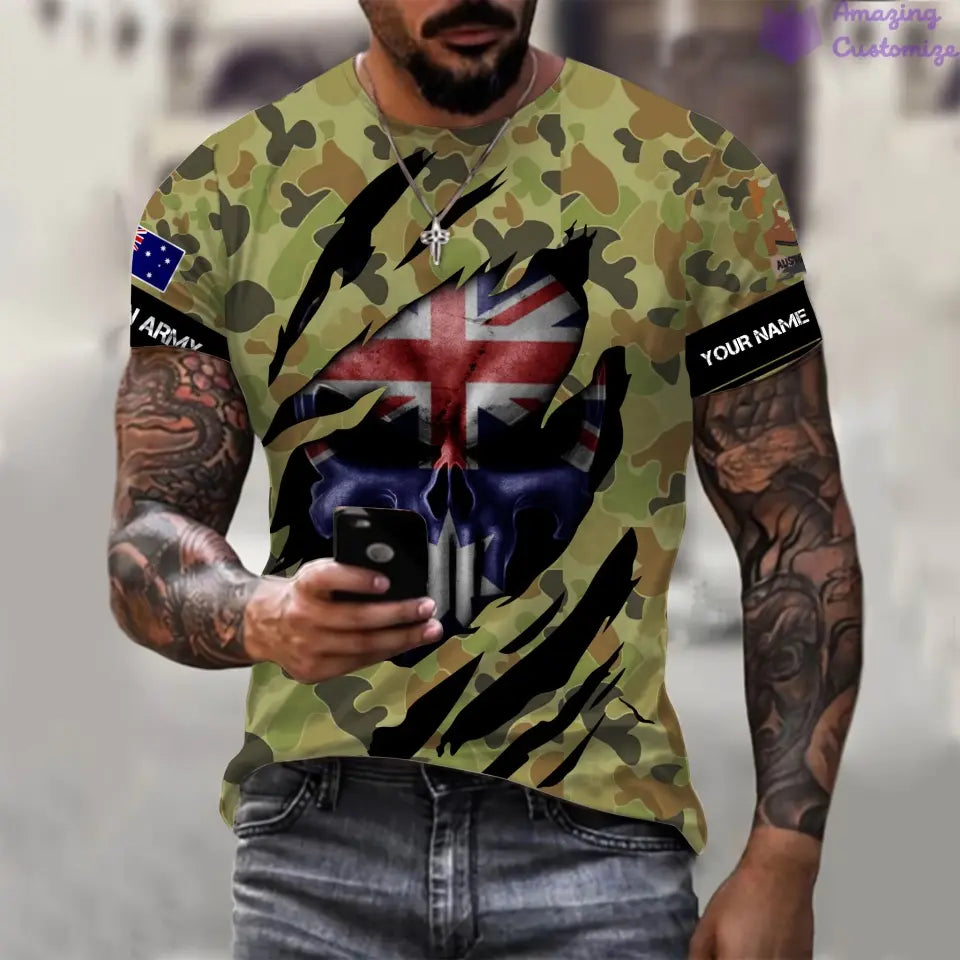 Personalisiertes Australien T-Shirt für Soldaten/Veteranen mit Namen und Rang, komplett bedruckt – 08042402QA