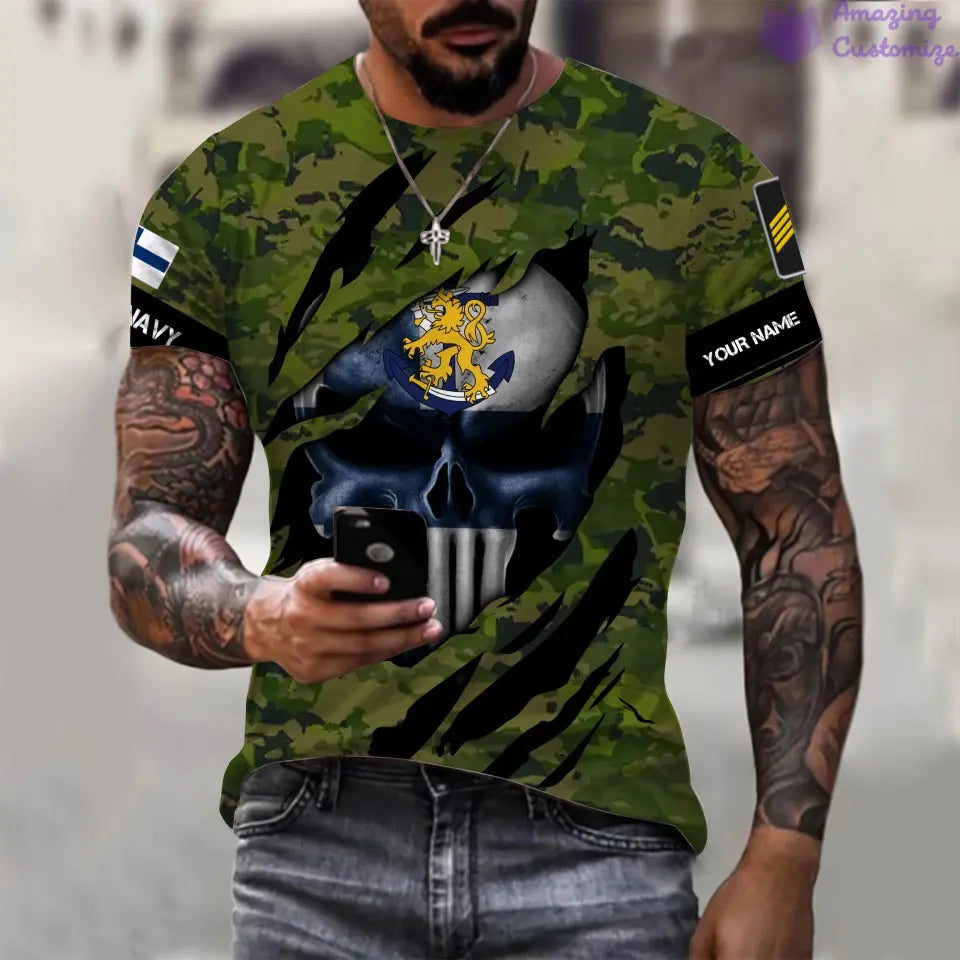 T-shirt personnalisé Finlande avec nom et grade soldat/vétéran imprimé sur toute la surface - 08042402QA