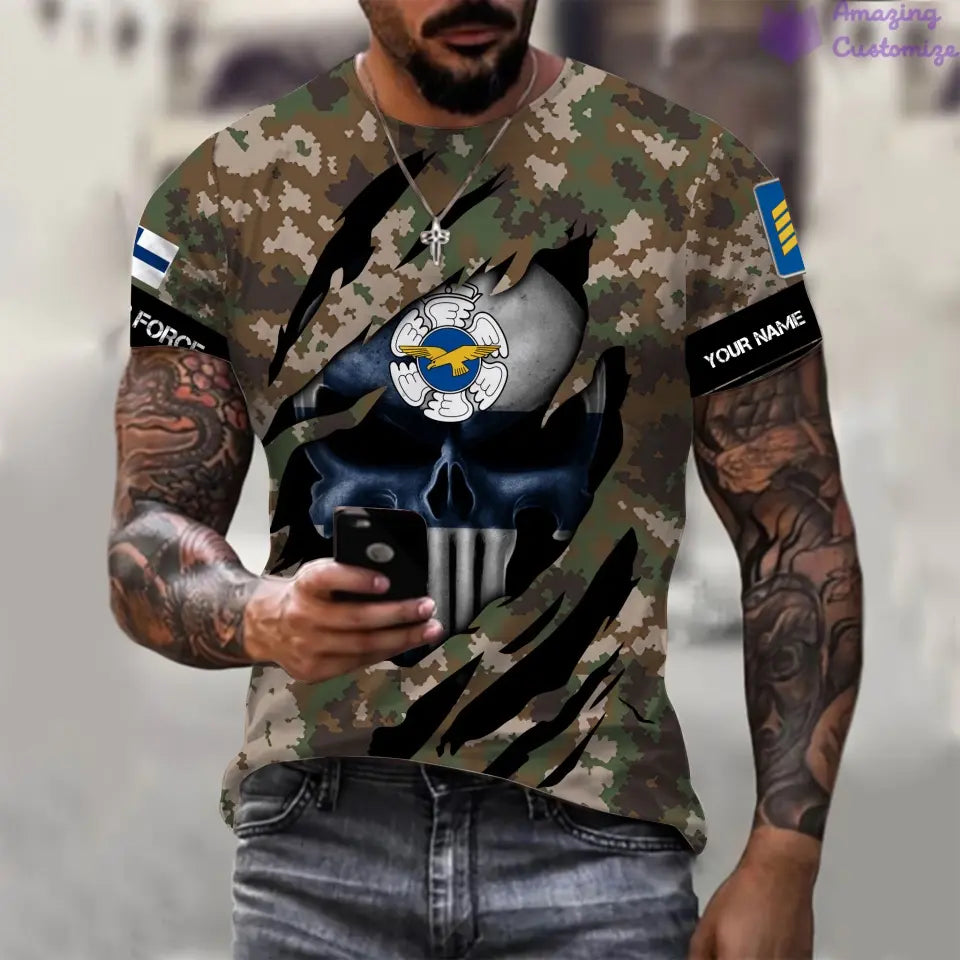 T-shirt personnalisé Finlande avec nom et grade soldat/vétéran imprimé sur toute la surface - 08042402QA