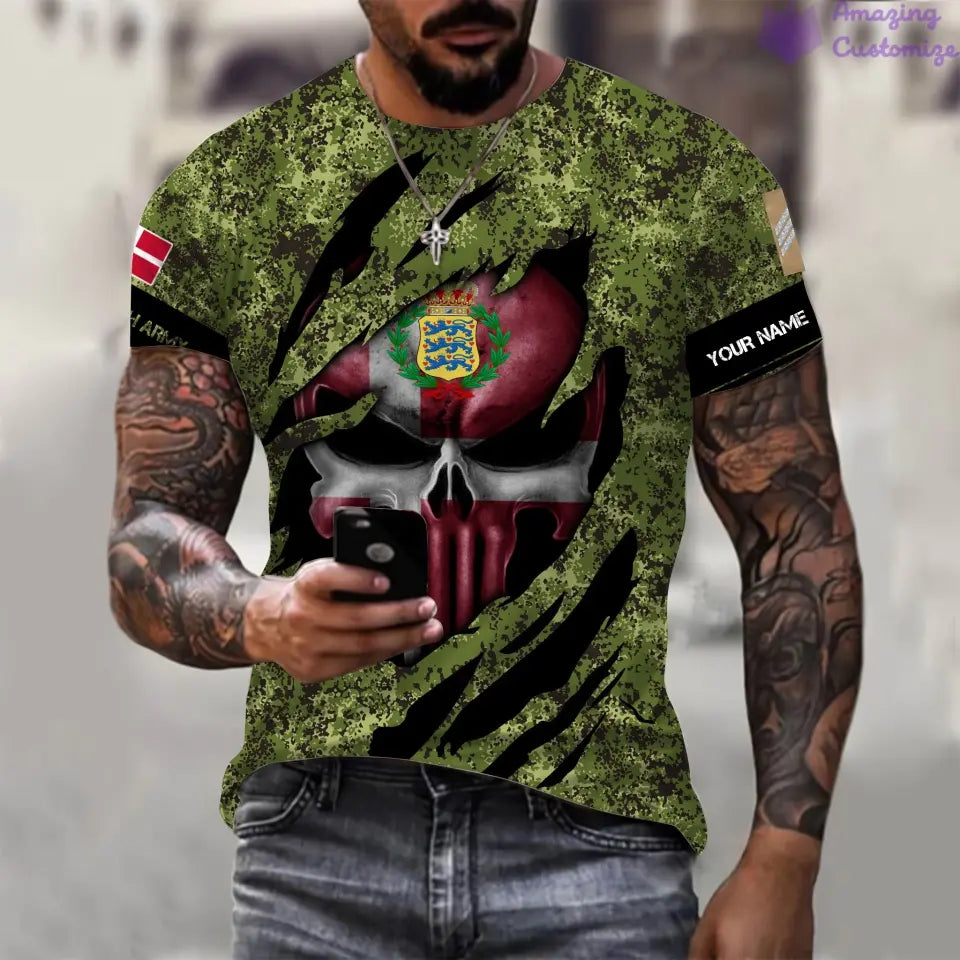 Personalisiertes dänisches Soldat/Veteran mit Namen und Rang 3D-T-Shirt mit Vollbedruckung – 08042402QA