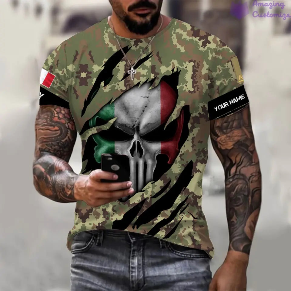 Personalisiertes italienisches Soldat/Veteranen-T-Shirt mit 3D-Volldruck, mit Namen und Rang – 08042402QA