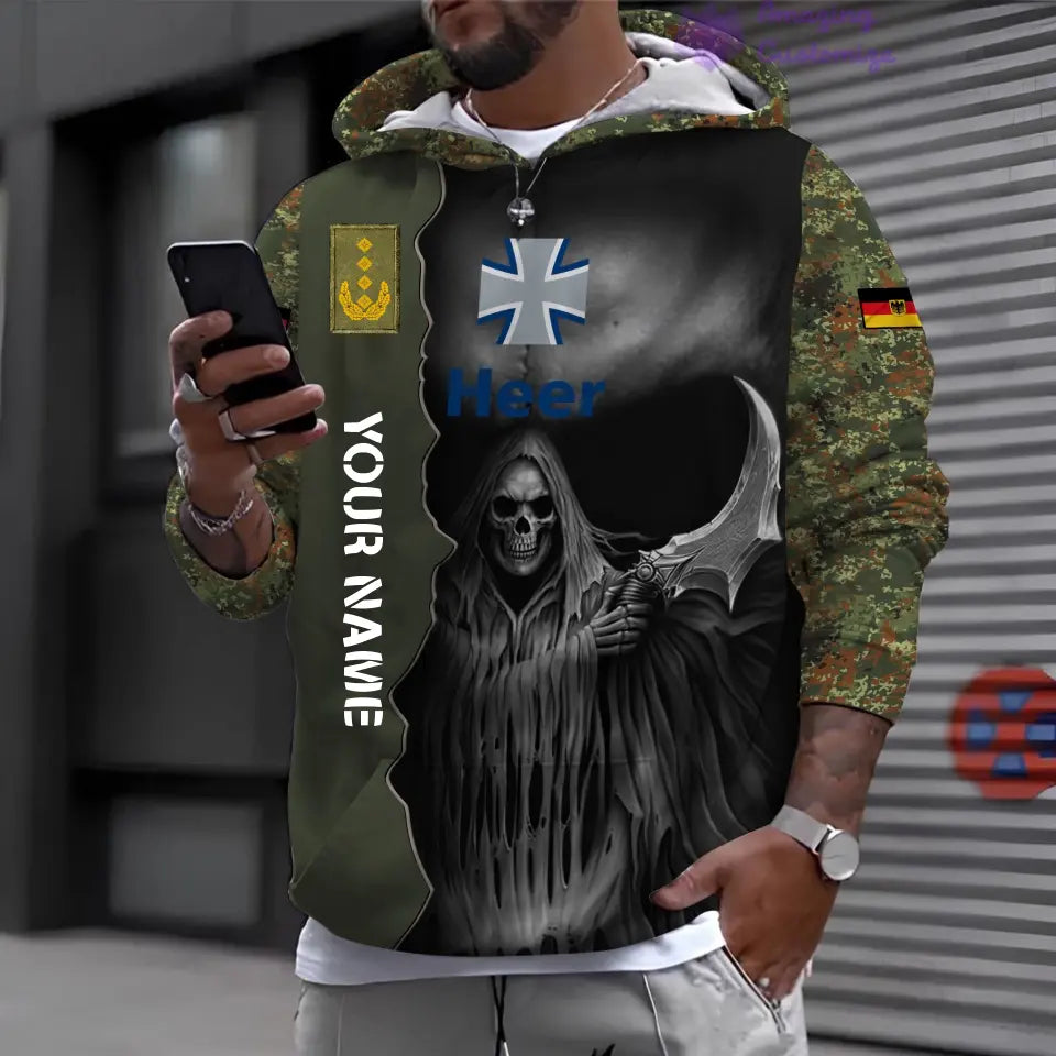 Sweat à capuche personnalisé avec camouflage soldat/vétéran allemand avec nom et grade imprimé en 3D - 2601240001QA