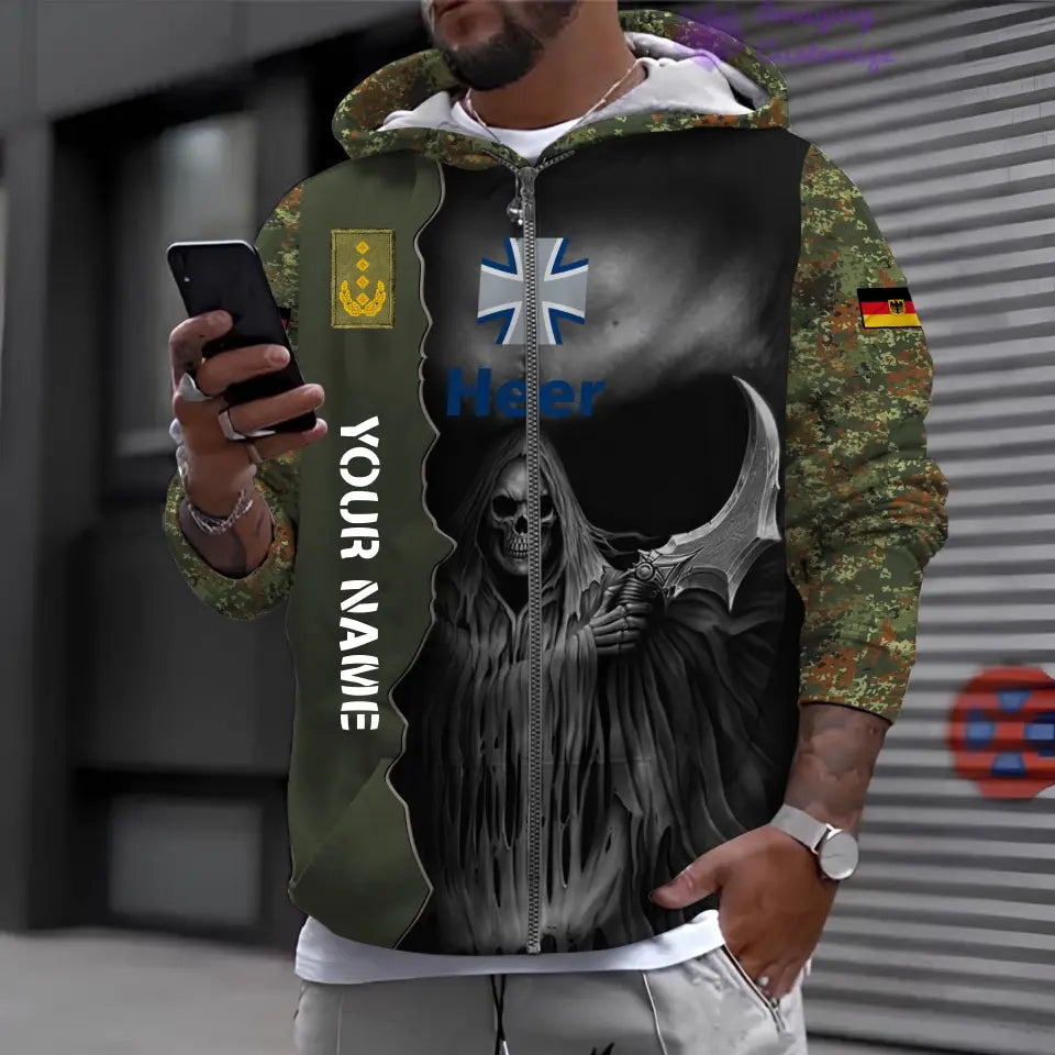 Sweat à capuche personnalisé avec camouflage soldat/vétéran allemand avec nom et grade imprimé en 3D - 2601240001QA