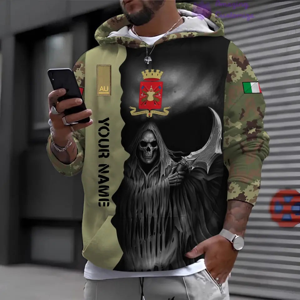 Personalisierter italienischer Soldat/Veteran mit Namen und Rang 3D-Kapuzenpullover mit Rundumdruck – 17062272