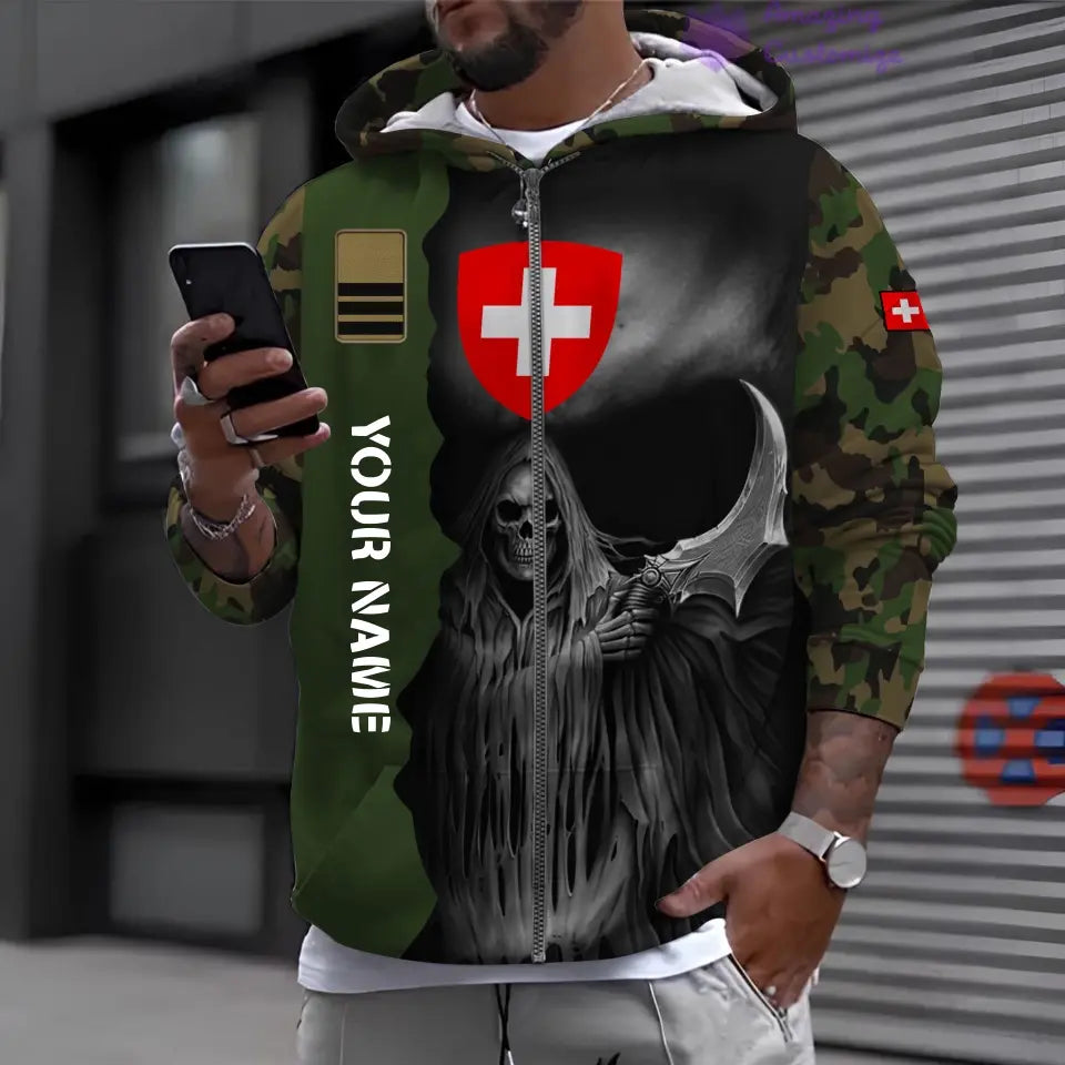 Personalisierter Schweizer Soldat/Veteran mit Namen und Rang 3D-Kapuzenpullover mit Rundumdruck - 17062272