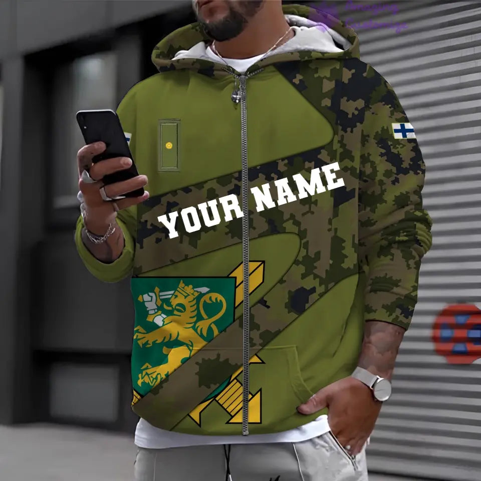 Personalisierter Kapuzenpullover mit 3D-Druck für finnische Soldaten/Veteranen im Camouflage-Muster mit Namen und Rang – 17065728