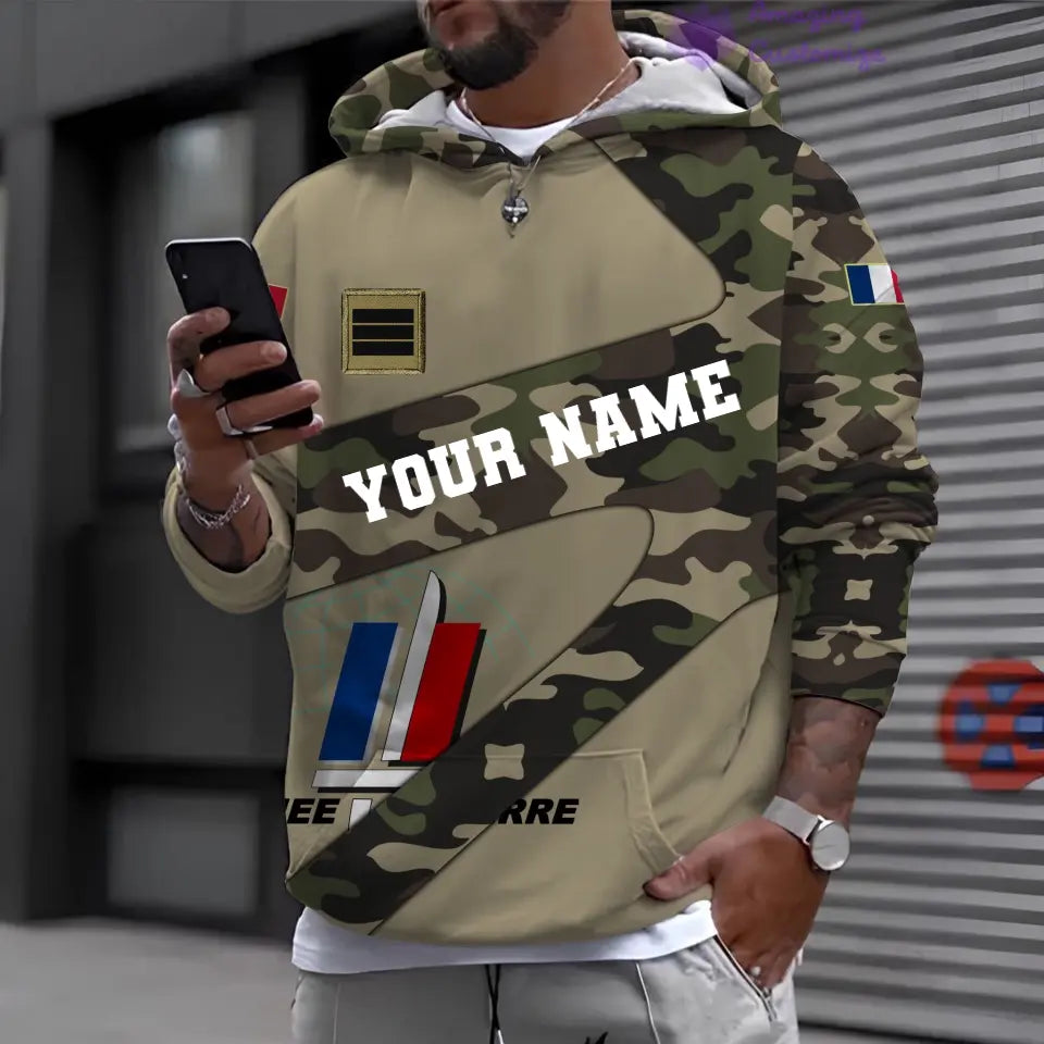 Personalized France Soldier/ Veteran Camo With Name And Rank Hoodie 3D Printed - 17066592