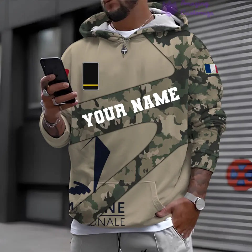 Personalized France Soldier/ Veteran Camo With Name And Rank Hoodie 3D Printed - 17066592