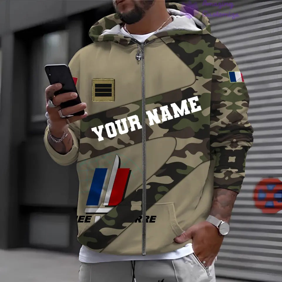 Personalized France Soldier/ Veteran Camo With Name And Rank Hoodie 3D Printed - 17066592