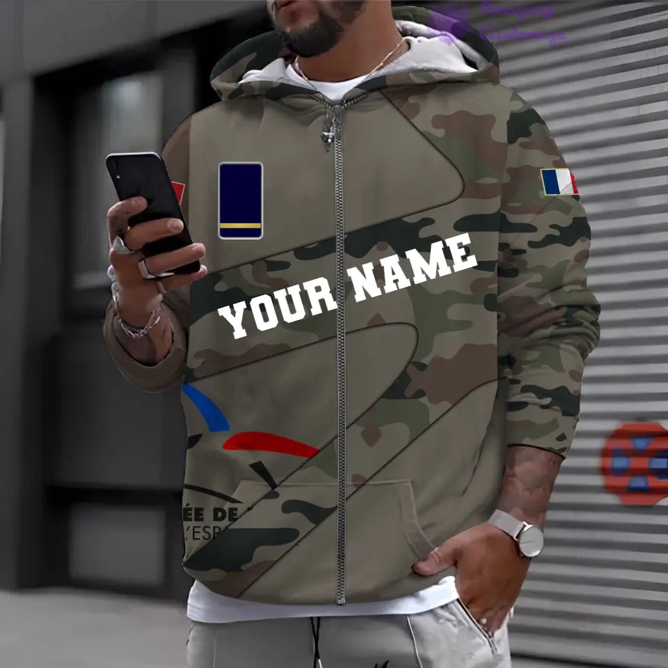 Personalized France Soldier/ Veteran Camo With Name And Rank Hoodie 3D Printed - 17066592