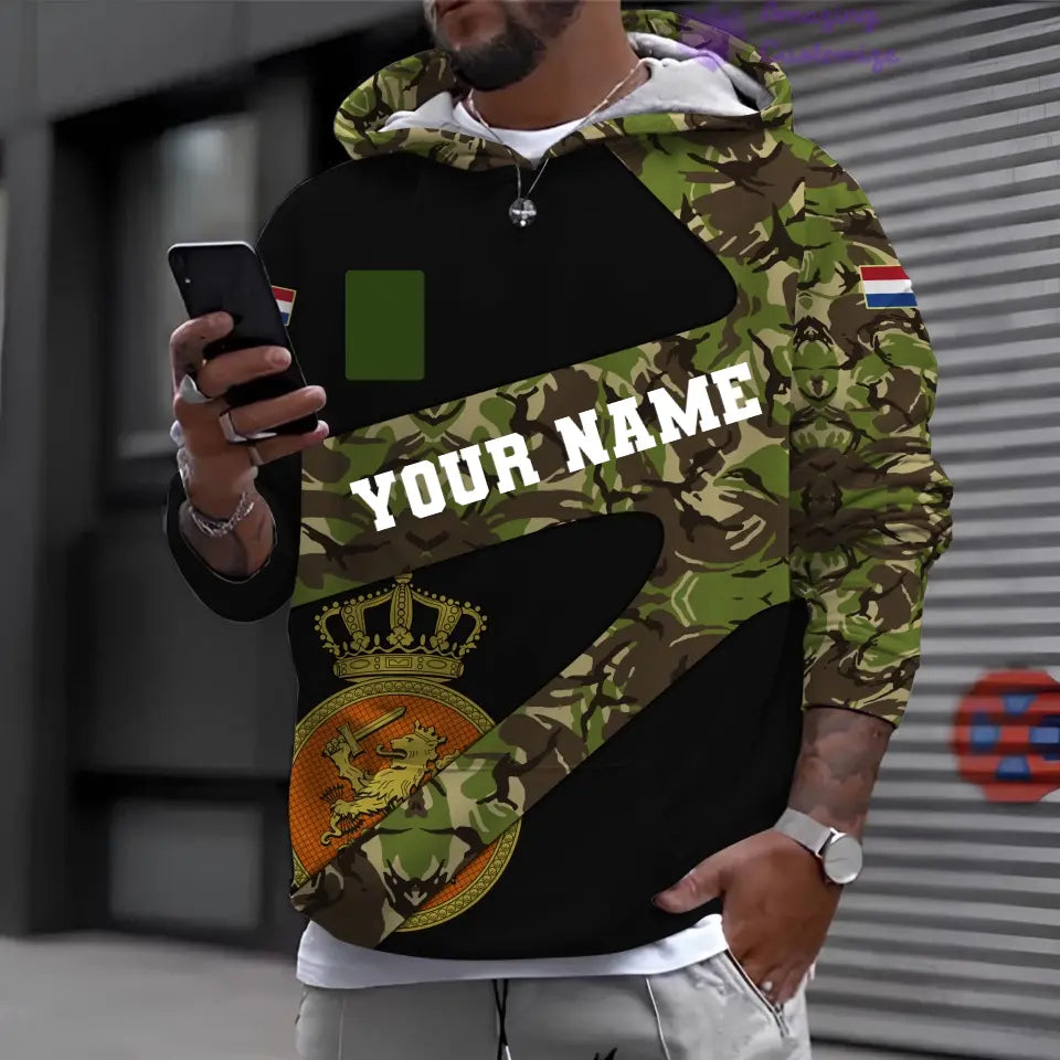 Personalisierter Kapuzenpullover mit Camouflage-Muster für niederländische Soldaten/Veteranen mit Namen und Rang, 3D-Druck – 17065728