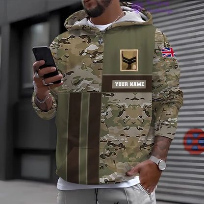 Sweat à capuche personnalisé avec motif camouflage soldat/vétéran du Royaume-Uni et nom et grade imprimés - 07052401QA