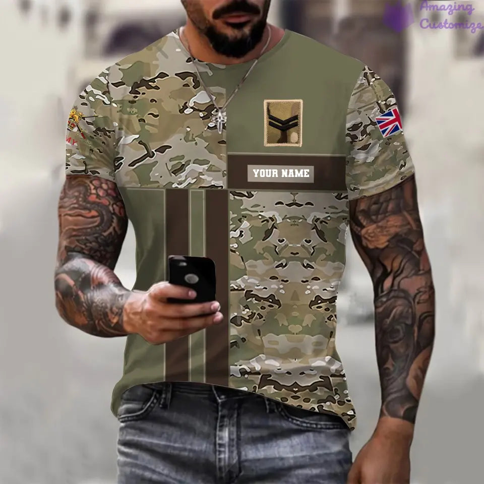 Personalisierter Kapuzenpullover mit Camouflage-Muster für britische Soldaten/Veteranen mit Namen und Rang, bedruckt – 07052401QA