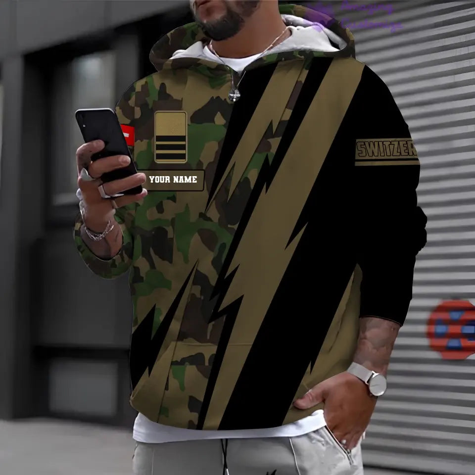 Sweat à capuche personnalisé avec camouflage soldat/vétéran suisse avec nom et grade imprimé en 3D - 17095968