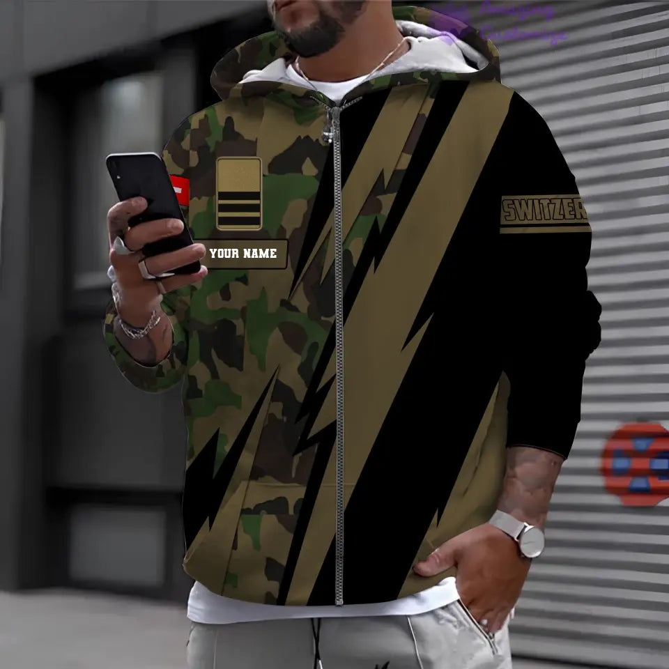 Sweat à capuche personnalisé avec camouflage soldat/vétéran suisse avec nom et grade imprimé en 3D - 17095968