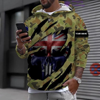 Sweat à capuche personnalisé avec camouflage soldat/vétéran australien avec nom et grade imprimé en 3D - 17125344