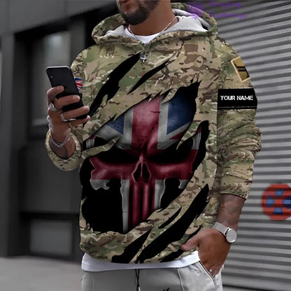 Personalisierter Kapuzenpullover mit Camouflage-Muster für britische Soldaten/Veteranen mit Namen und Rang, 3D-Druck – 08042402QA