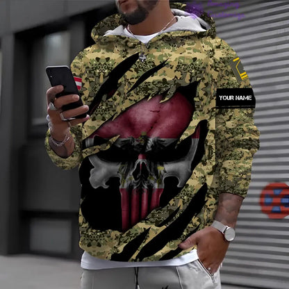 Sweat à capuche personnalisé avec camouflage soldat/vétéran autrichien avec nom et grade imprimé en 3D - 17125344