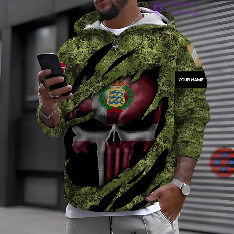 Personalized Denmark Soldier/ Veteran Camo With Name And Rank Hoodie 3D Printed - 17125344