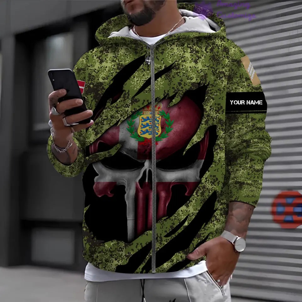 Sweat à capuche personnalisé avec camouflage soldat/vétéran du Danemark avec nom et grade imprimé en 3D - 17125344