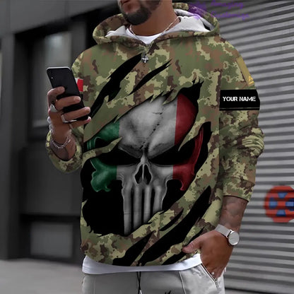 Sweat à capuche personnalisé avec camouflage soldat/vétéran italien avec nom et grade imprimé en 3D - 17125344