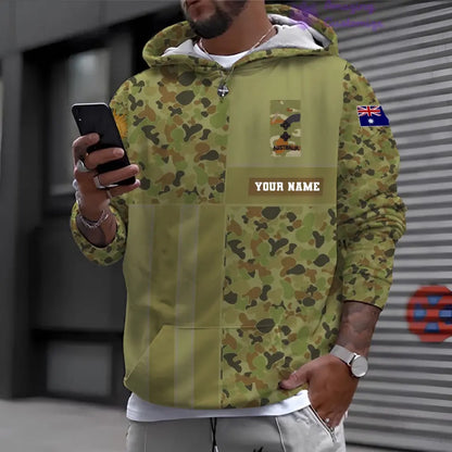 Sweat à capuche personnalisé avec camouflage soldat/vétéran australien imprimé avec nom et grade - 17150400