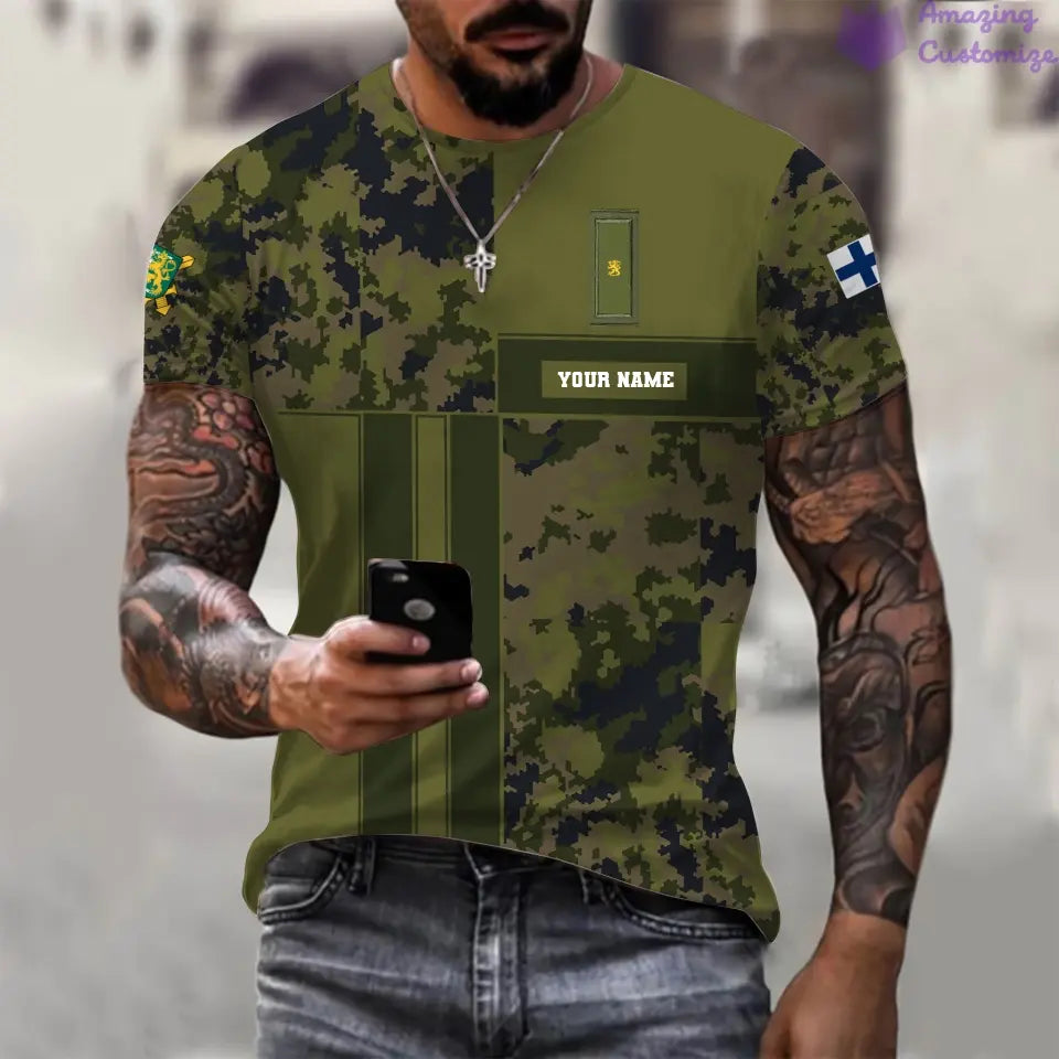 Personalisierter Kapuzenpullover mit Aufdruck „Finnland-Soldat/Veteran“ im Camouflage-Muster mit Namen und Rang – 17150400