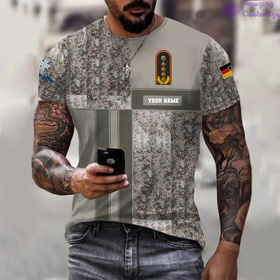 T-shirt personnalisé avec camouflage soldat/vétéran allemand imprimé avec nom et grade - 07052401QA