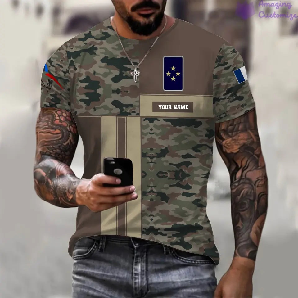 Personalisiertes T-Shirt mit französischem Soldaten-/Veteranen-Tarnmuster und Aufdruck „07052401QA“