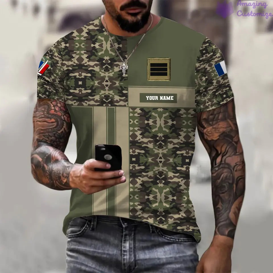 T-shirt personnalisé avec camouflage soldat/vétéran de la France avec nom et grade imprimé - 07052401QA