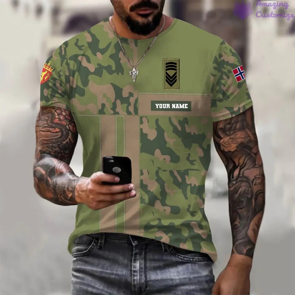 Personalisiertes T-Shirt mit Rundumdruck „Norwegischer Soldat/Veteran“ mit Namen und Rang – 07052401QA