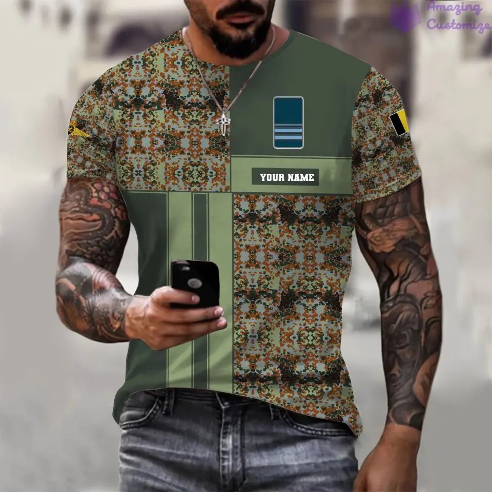 T-shirt personnalisé avec camouflage soldat/vétéran belge imprimé avec nom et grade - 07052401QA