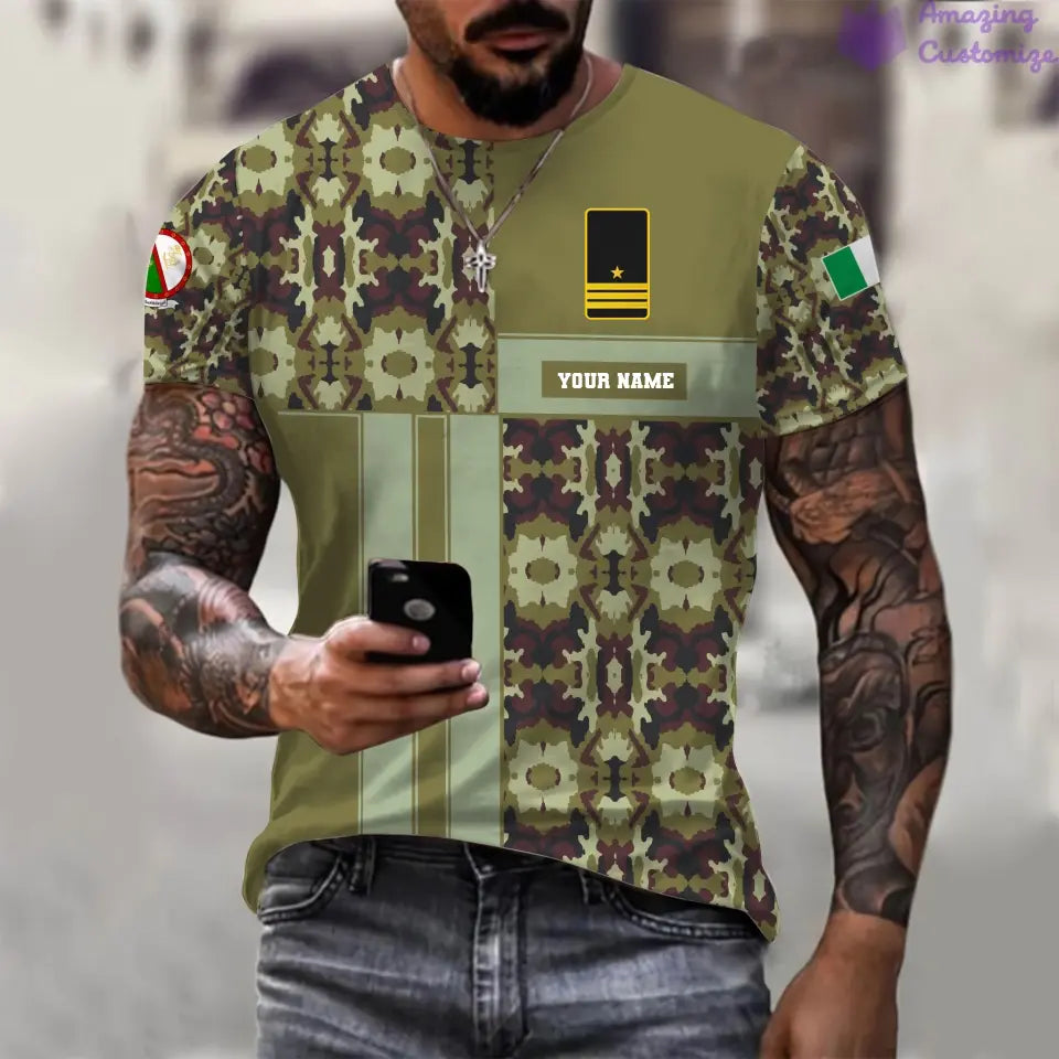 Personalisiertes irisches Soldaten-/Veteranen-T-Shirt im Camouflage-Stil mit Namen und Rangaufdruck – 07052401QA