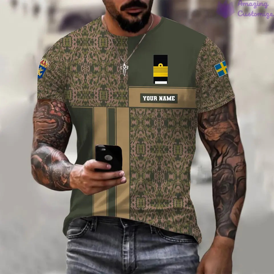 Personalized Sweden Soldier/ Veteran Camo With Name And Rank T-shirt Printed  - 07052401QA