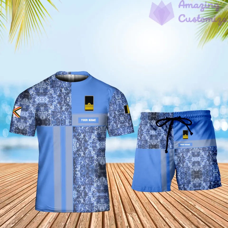 Personalisierter belgischer Soldat/Veteran, Camouflage, mit Namen und Rang, Kombi-T-Shirt + Short, 3D-Druck – 07042401QA