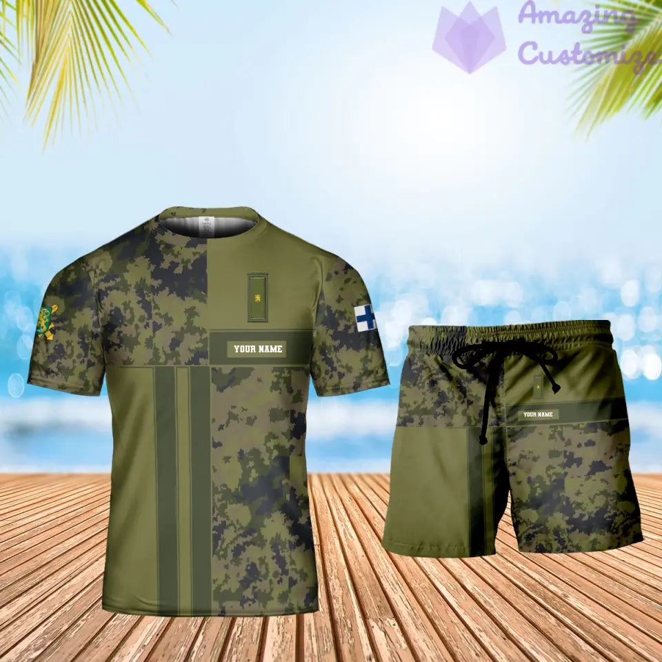 Personalisierter finnischer Soldat/Veteran, Camouflage, mit Namen und Rang, Kombi-T-Shirt + Short, 3D-Druck – 07042401QA