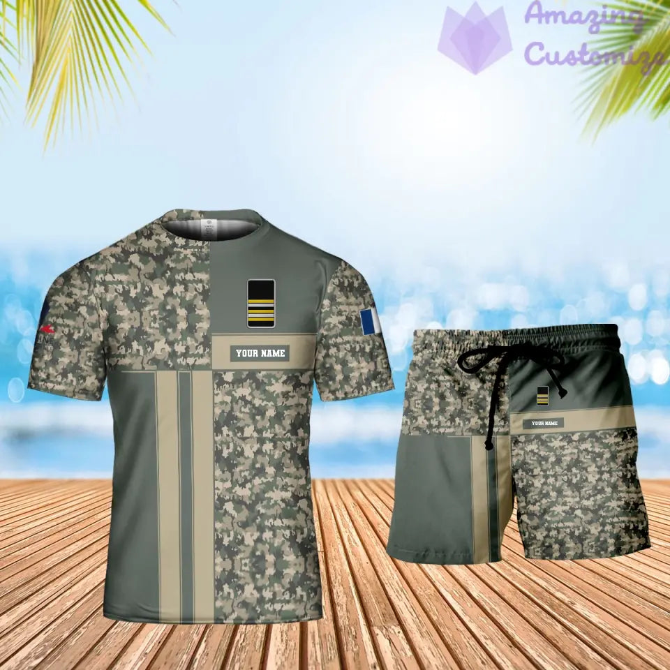 Personalized France Soldier/ Veteran Camo With Name And Rank Combo T-Shirt + Short 3D Printed  - 07042401QA