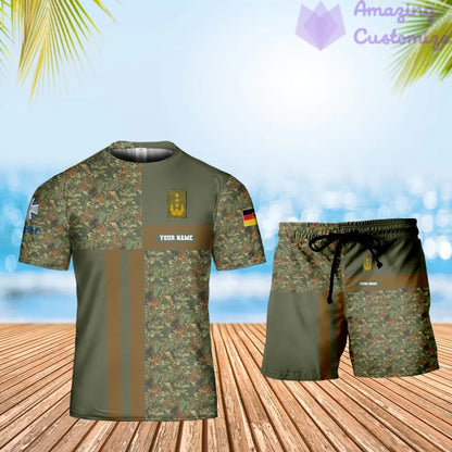 Personalisiertes deutsches Soldaten-/Veteranen-Tarnmuster mit Namen und Rang, Kombi-T-Shirt + Shorts, 3D-Druck – 07042401QA