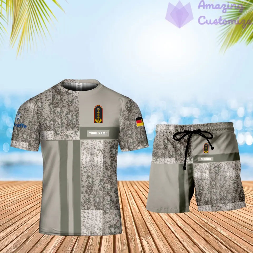 T-shirt personnalisé avec camouflage soldat/vétéran allemand avec nom et grade + short imprimé en 3D - 07042401QA